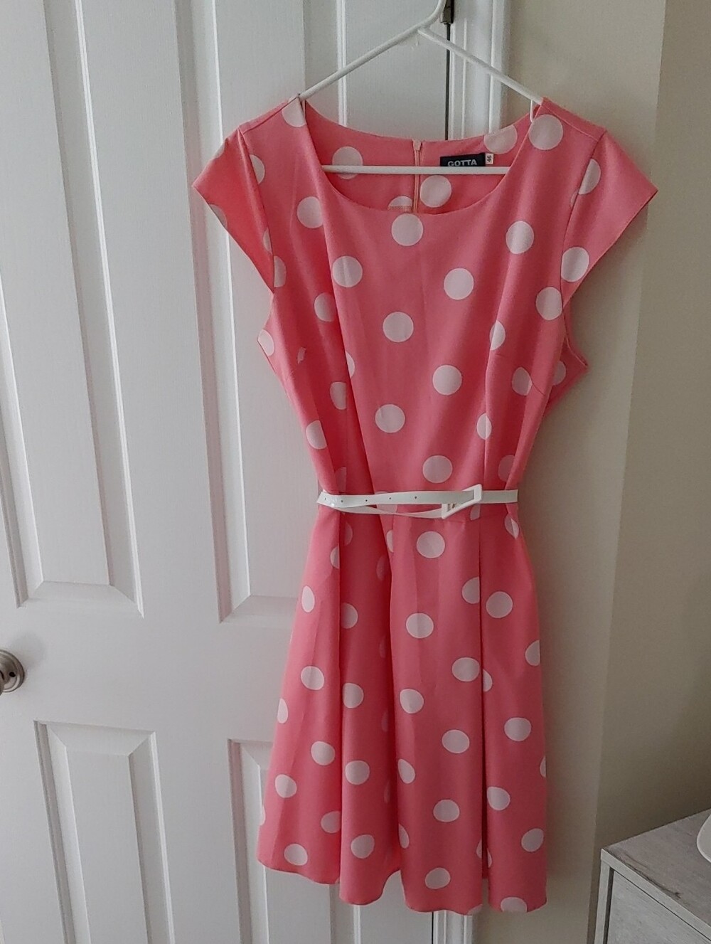 Gotta Pink Polka Dot Midi Dress with Belt